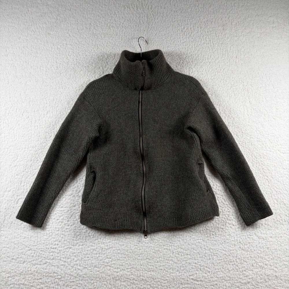 Vtg Amana Woolen Mill Merino Alpaca Sweater Jacket S Full Zip USA Olive Green